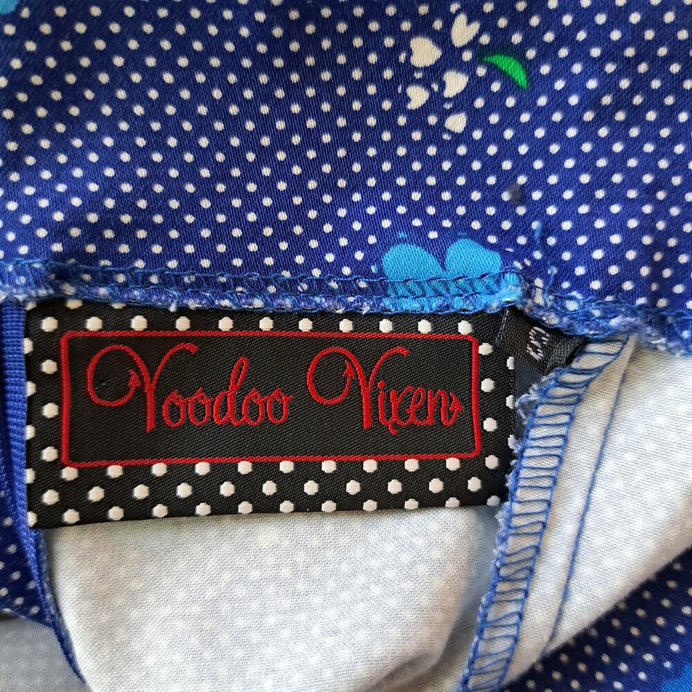 VooDoo Vixen Marcia Blue Floral Pencil Dress Retro Halter XS/S Pinup Rockabilly - Picture 5 of 9